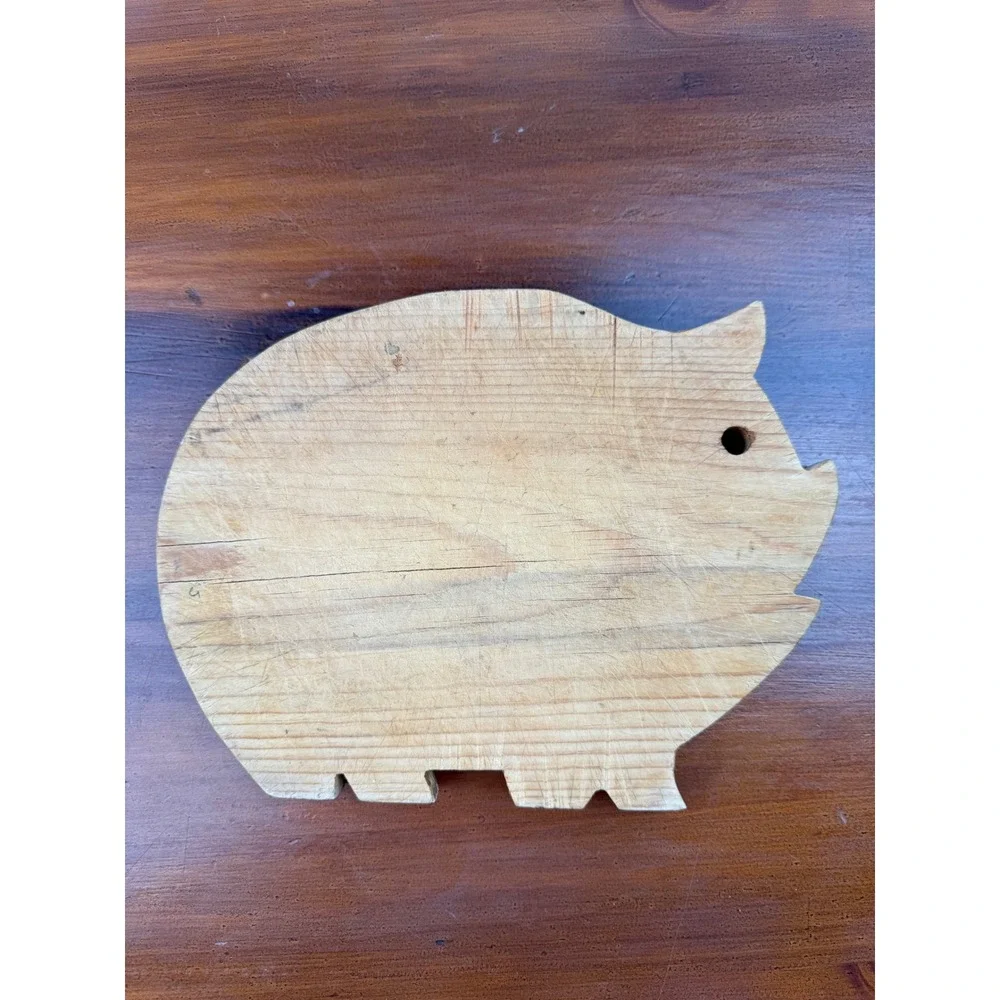 Vintage Pig Shaped Wooden Cutting Board Farmhouse Rustic Kitchen Decor Small